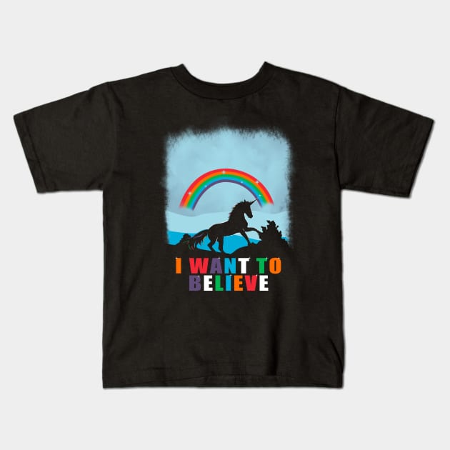 I want to believe in unicorn Kids T-Shirt by Piercek25